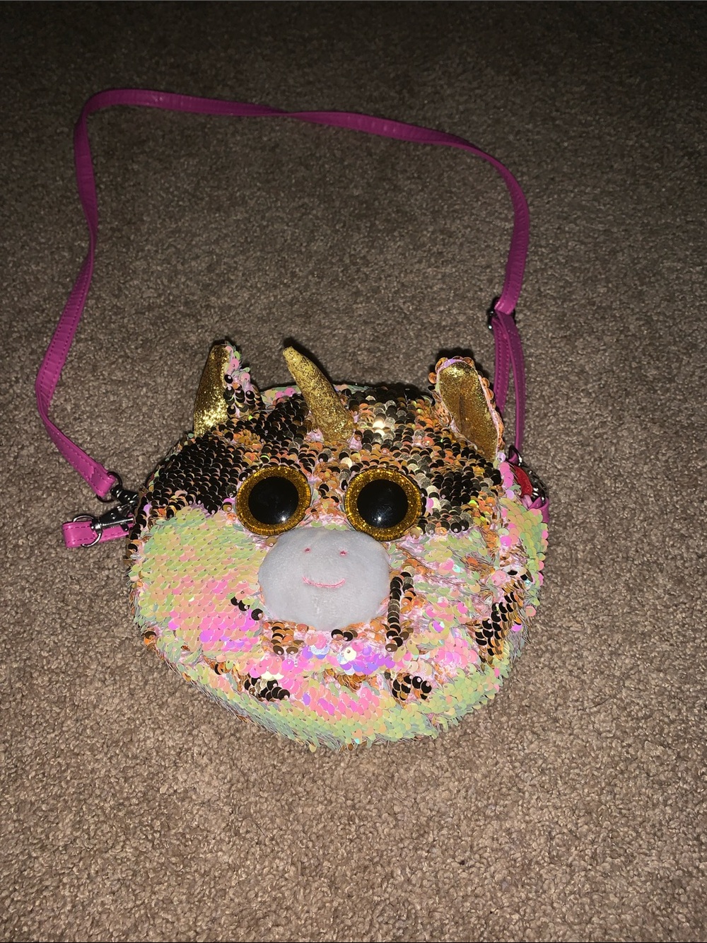Ty Multicolor Sequin Unicorn Crossbody Bag with Pink Strap